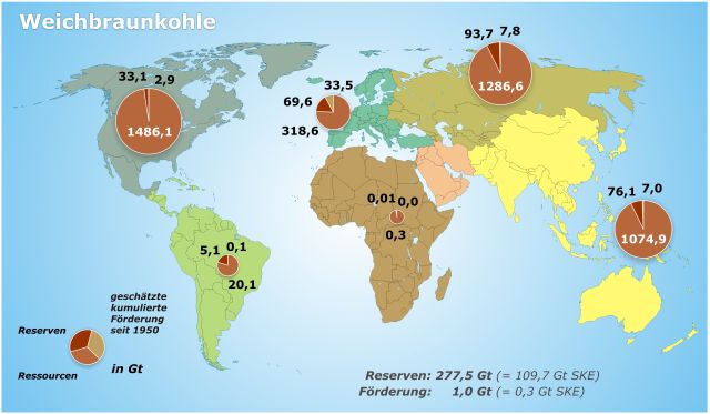 Regionale Verteilung des Gesamtpotenzials an Weichbraunkohle 2009