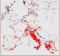 Epizentrenkarte für die Länder der EU (Stand 1990), der Schweiz und Österreichs