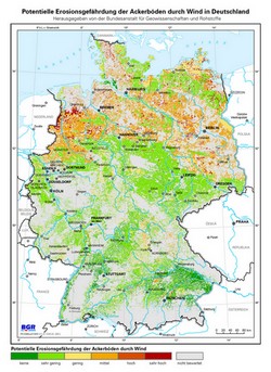 Karte der potentiellen Erosionsgefährdung der Ackerböden durch Wind in Deutschland