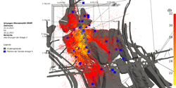 3D-Darstellung der registrierten mikroakustischen Ereignisse im Zentralteil Bartensleben des Endlagers Morsleben im Monat November 2023