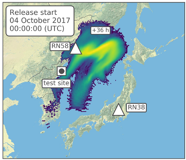 Simulation der Ausbreitung möglicher Freisetzungen vom nordkoreanischen Testgelände