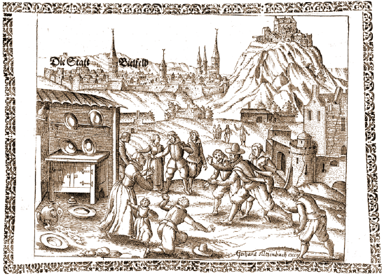 Historical representation of earthquake impacts in Bielefeld 1612 (Alzenbach, 1612)