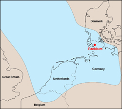 Lage der Forschungsbohrung Breklum im miozänen Meer der Nordsee