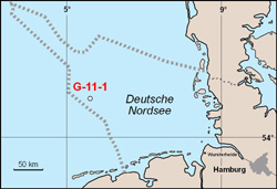 Lage der Bohrung G-11-1 in der Deutschen Nordsee