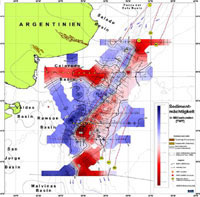 Map of sediment thickness off Argentina